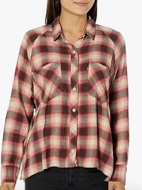 Levi's women Harrison Size S Red Multi Plaid Reglan Long Sleeve Shirt